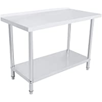 2FT-3FT-4FT - Mesa de trabajo de cocina de acero inoxidable- mesa de trabajo profesional con borde en 2 estantes- mesa…